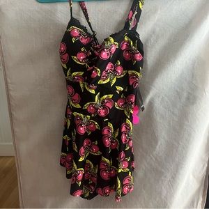 Never Worn Cherry Print Betsy Johnson One Piece Skirt Swimsuit